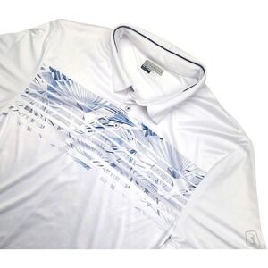 PGA Tour‎ Men's Golf Polo Shirt White Blue Floral Pattern XXL